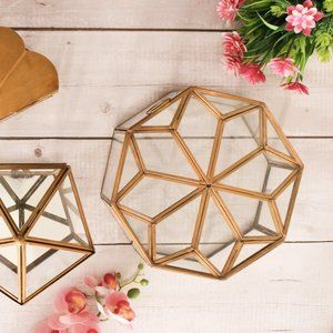 Metal & Glass Octagonal Decorative Box in Brass & Glass
